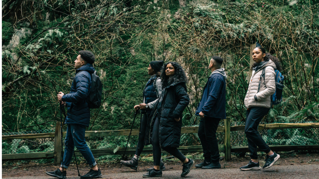 Group of Friends Hiking in the Forest