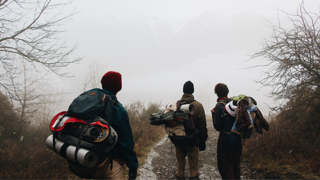 Friends Hike on a foggy day